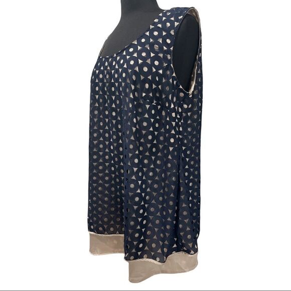 𝅺eshakti Navy And Tan Circle Cut Out Sleeveless Fly Away Top Sz 2X-20W - Picture 4 of 14